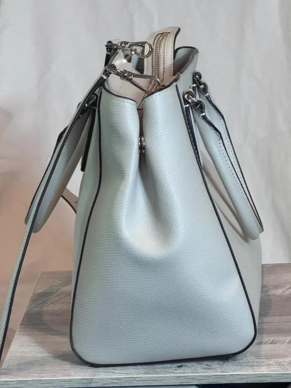 Kate Spade Black Trimmed White Leather Satchel Crossbody Bag
